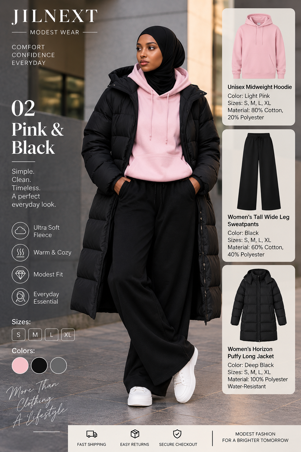 JilNext Women’s Pink & Black 3-Piece Set