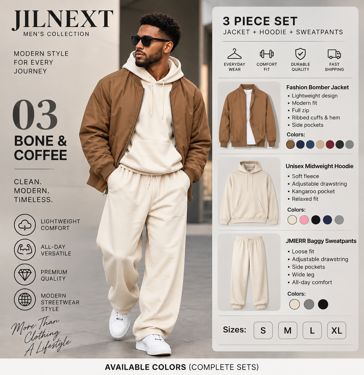JilNext Men’s Bone &amp; Coffee 3-Piece Set