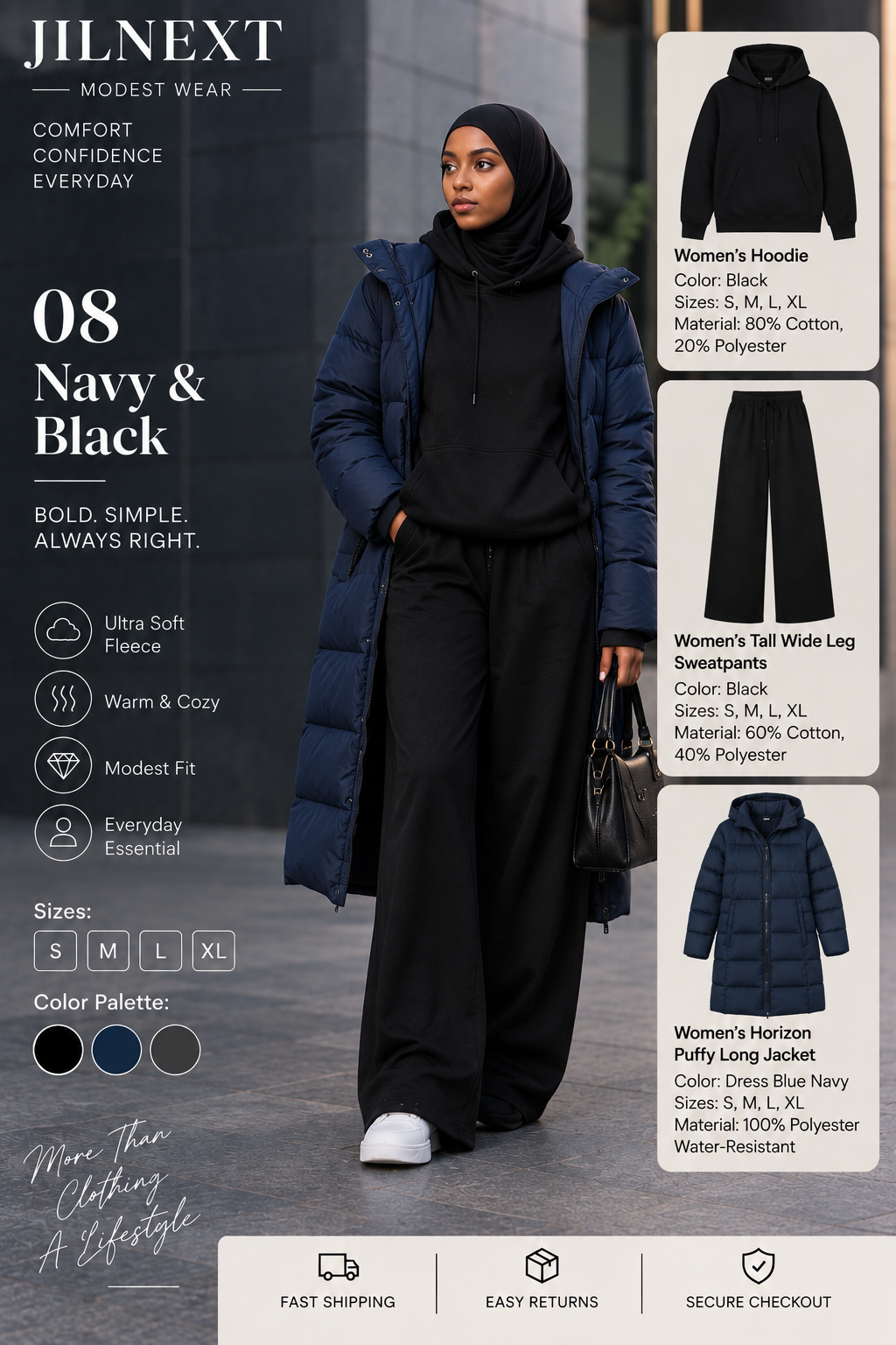 JilNext Women’s Navy &amp; Black 3-Piece Set