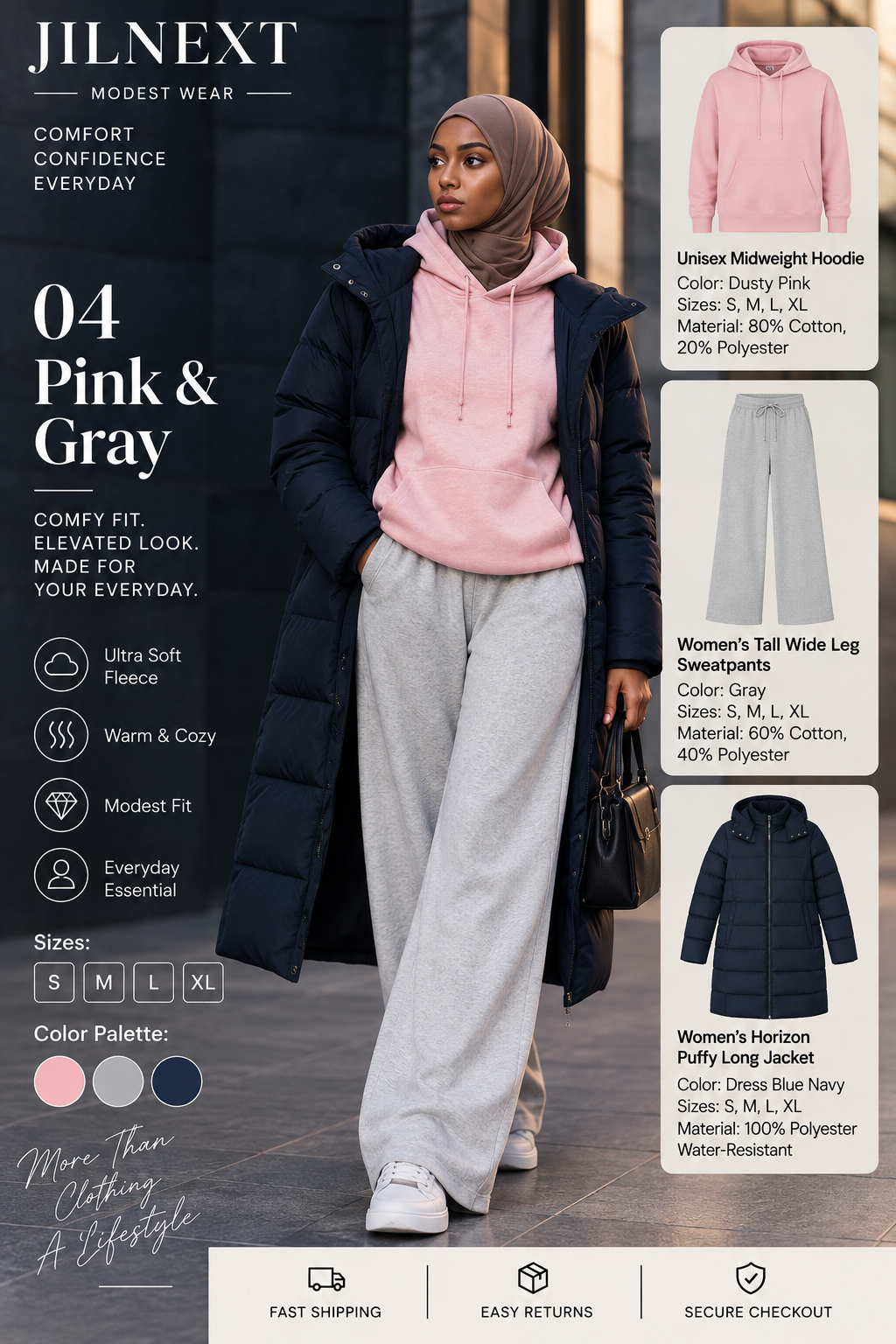 JilNext Women’s Pink &amp; Gray 3-Piece Set